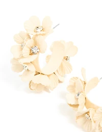 Cream Coated Metal Multi-Flower Hoop Earrings
