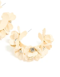 Cream Coated Metal Multi-Flower Hoop Earrings