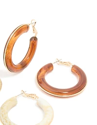 White & Brown Acrylic Hoop Earrings Pack
