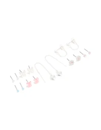 Silver Diamante & Butterfly Stud aEarrings 8-Pack