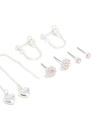Silver Diamante & Butterfly Stud aEarrings 8-Pack