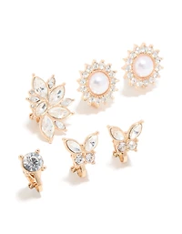 Boucles d’oreilles papillons papillon Gold Pearl & Diamante, pack de 5