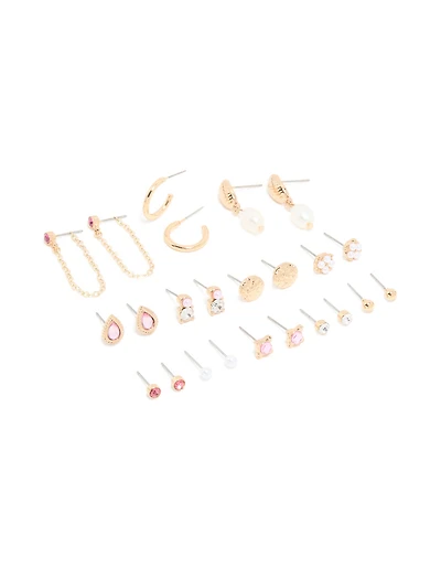 Gold Diamante & Chain Earrings 12-Pack