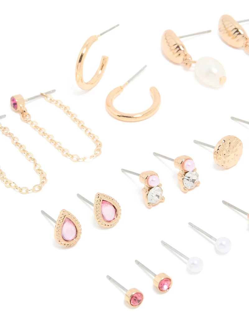 Gold Diamante & Chain Earrings 12-Pack