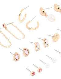 Gold Diamante & Chain Earrings 12-Pack