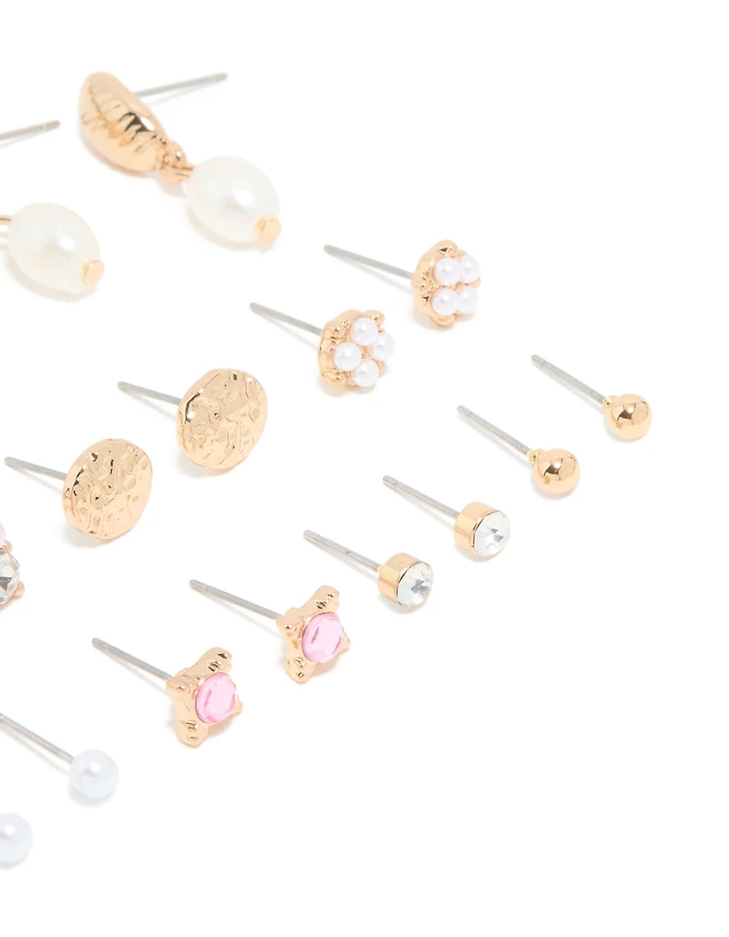 Gold Diamante & Chain Earrings 12-Pack