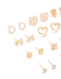 Gold Pearl Heart & Bow Earrings 12-Pack