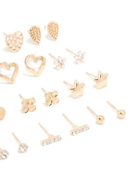 Gold Pearl Heart & Bow Earrings 12-Pack