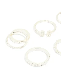 Silver Diamante Textured Rings 8-Pack
