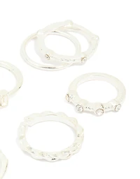 Silver Diamante Textured Rings 8-Pack