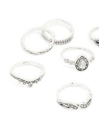 Antique Silver Diamante Signet Rings 8-Pack