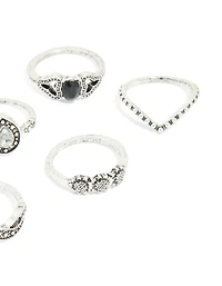 Antique Silver Diamante Signet Rings 8-Pack