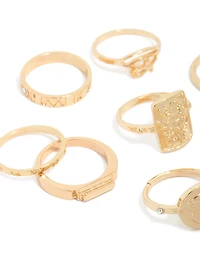 Gold Diamante Roman Numeral Rings 9-Pack