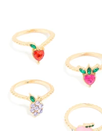 Gold Diamante Mixed Fruit Rings 8-Pack