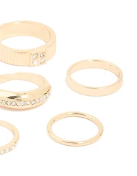 Gold Diamante Chic & Ribbed Rings 6-Pack