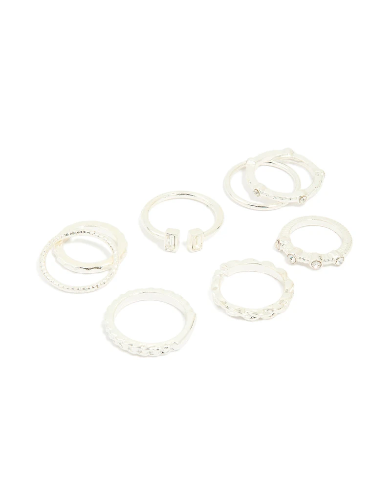 Anneaux texturés en argent Diamante pack de 8