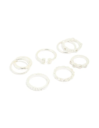 Anneaux texturés en argent Diamante pack de 8