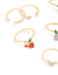 Gold Diamante Mixed Fruit Rings 8-Pack