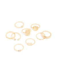 Gold Diamante Roman Numeral Rings 9-Pack