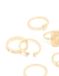 Gold Diamante Roman Numeral Rings 9-Pack