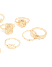 Gold Diamante Roman Numeral Rings 9-Pack