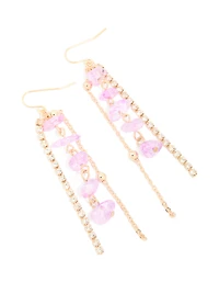Gold Diamante Cup Chain & Light Pink Stone Chip Drop Earrings