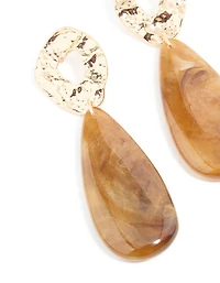 Gold Molten Brown Bead Drop Earrings