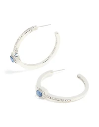 Silver Blue Diamante Hoop Earrings
