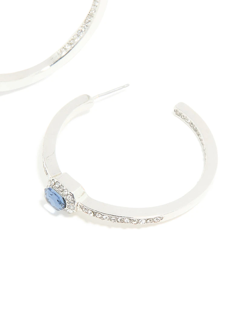 Silver Blue Diamante Hoop Earrings
