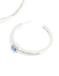 Silver Blue Diamante Hoop Earrings