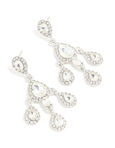 Silver Mini Triple Diamante Drop Earrings