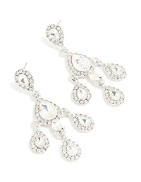 Silver Mini Triple Diamante Drop Earrings