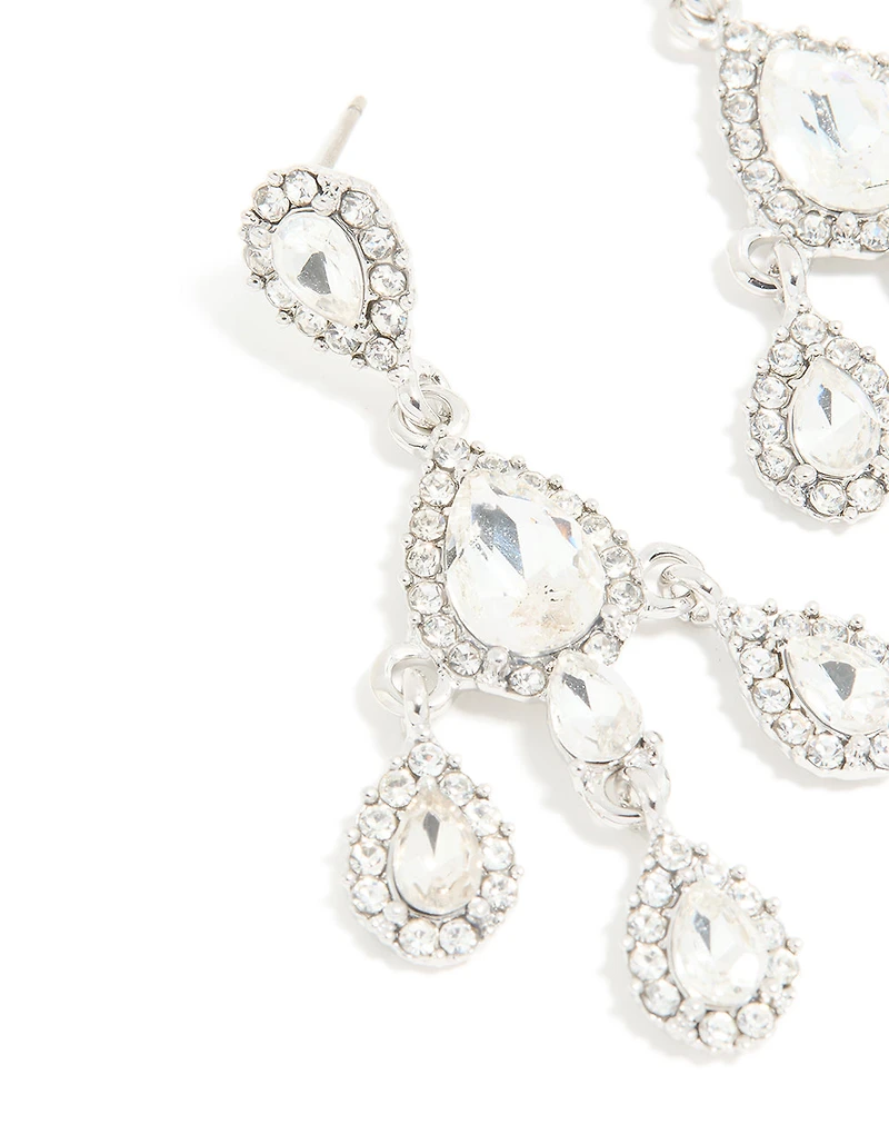 Silver Mini Triple Diamante Drop Earrings