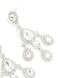 Silver Mini Triple Diamante Drop Earrings