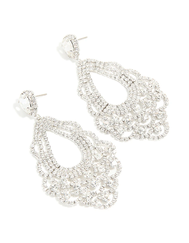 Silver Diamante Chandelier Drop Earrings