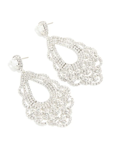 Silver Diamante Chandelier Drop Earrings