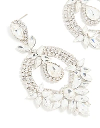 Silver Diamante Fancy Floral Drop Earrings