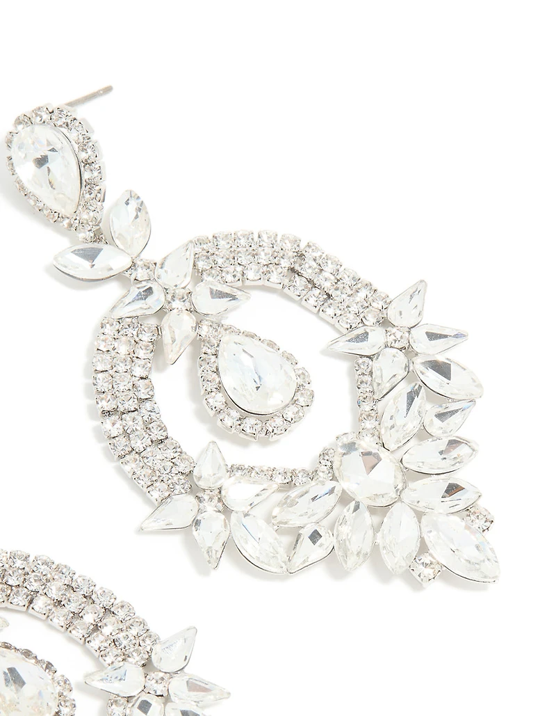 Boucles d’oreilles florales fantaises en argent Diamante