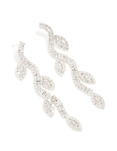 Silver Diamante Leaf Drop Earrings