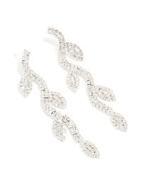 Silver Diamante Leaf Drop Earrings