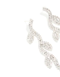 Silver Diamante Leaf Drop Earrings