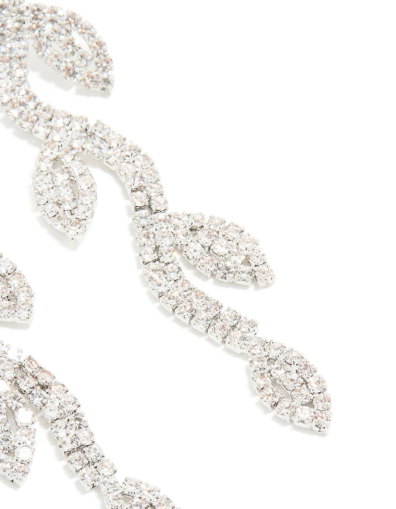 Silver Diamante Leaf Drop Earrings