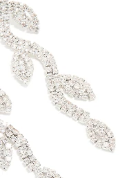 Silver Diamante Leaf Drop Earrings