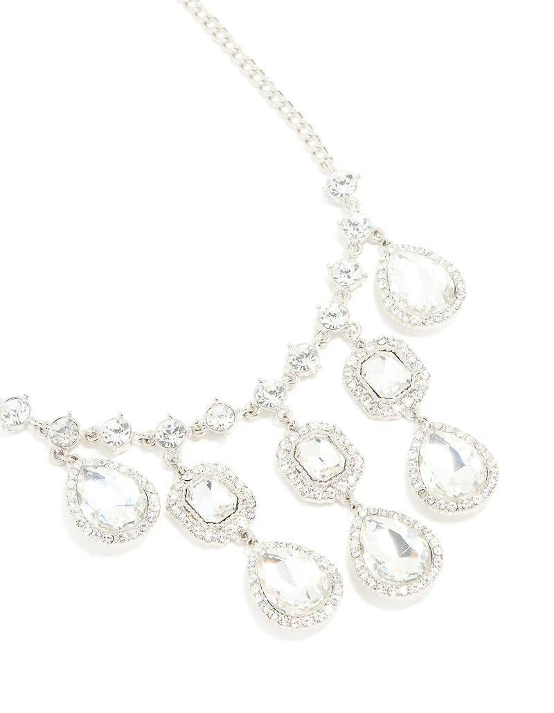 Silver Diamante Multi Drop Necklace