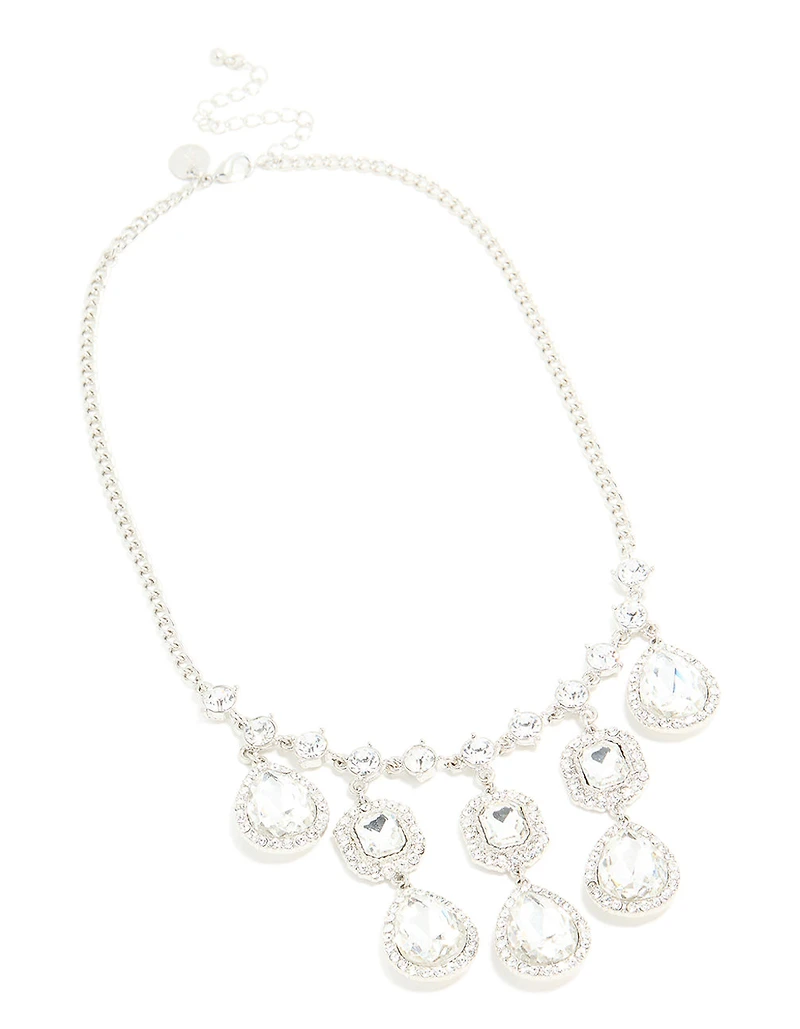Silver Diamante Multi Drop Necklace