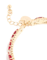 Gold Red & Clear Diamante Oval Bangle