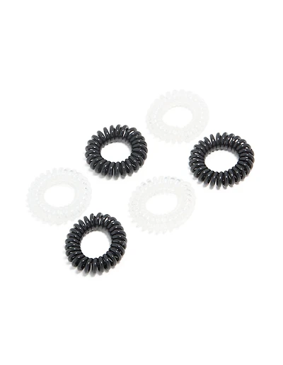 Clear & Black Spiral Stretchy Hair Ties 6-Pack