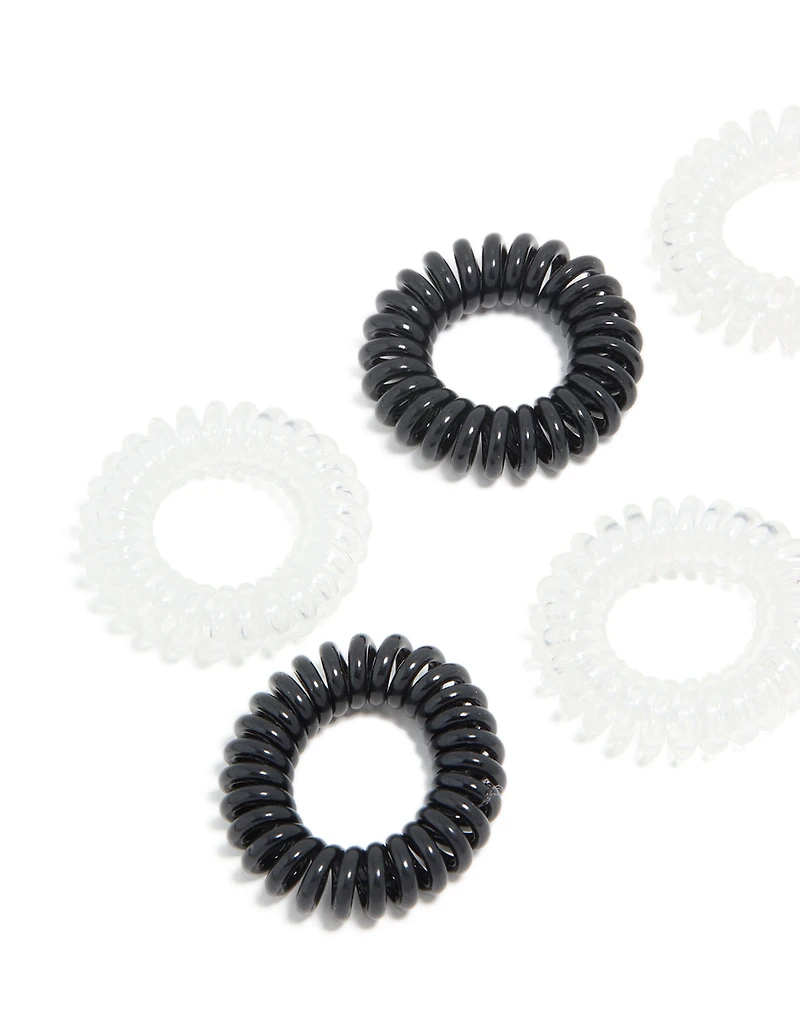 Clear & Black Spiral Stretchy Hair Ties 6-Pack