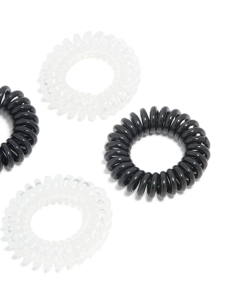 Clear & Black Spiral Stretchy Hair Ties 6-Pack