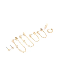 Gold Plated Cubic Zirconia Stud & Chain Earrings 4-Pack